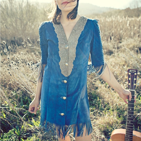 Blue Fringe Mini Dress